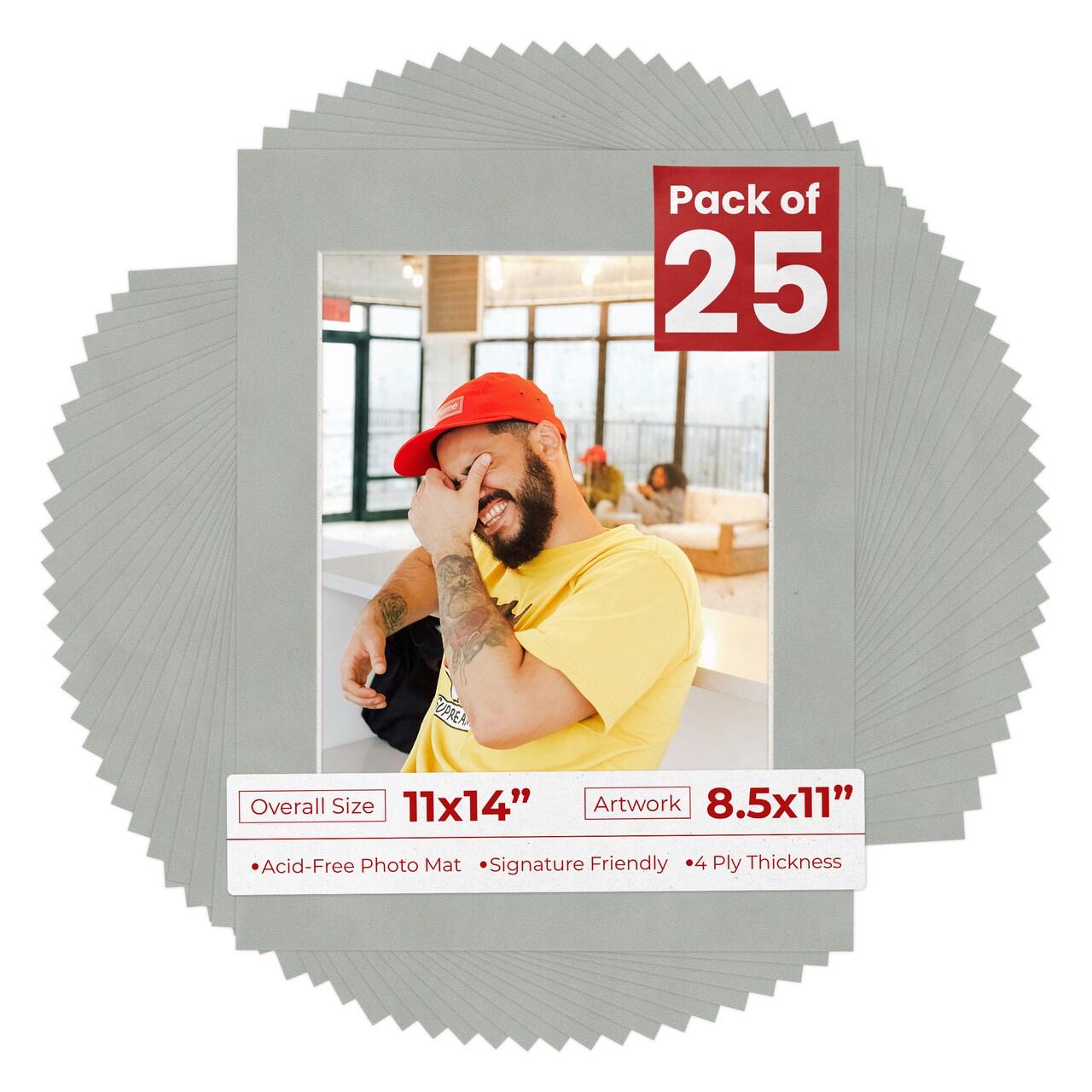 Light Grey Suede Mat Board for 11x14 Frames - Fits 8.5x11 Photos